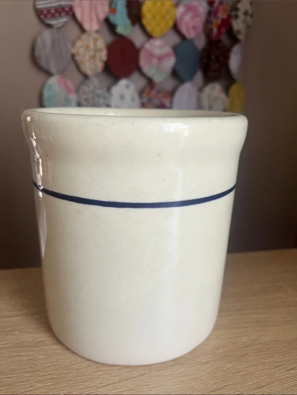 Stoneware Utensil Crock - Cream with Blue Band